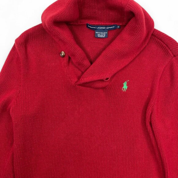 Polo Ralph Lauren Cowl Neck Shawl Collar Winter Ski Red Cotton Sweater Men's S - Picture 2 of 10